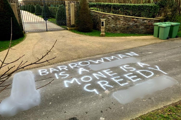 Offensive graffiti sprayed outside the home of Michelle Mone and Doug Barrowman in St Mark's