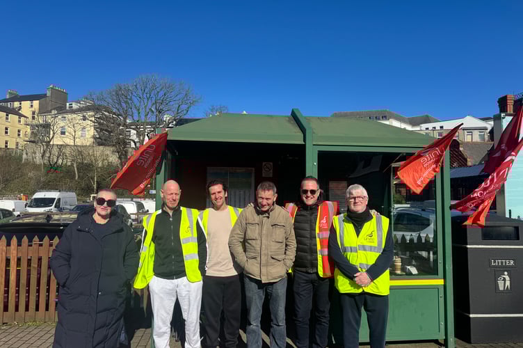Unite the Union members back on the picket line in the sun at Banks Circus on Friday afternoon