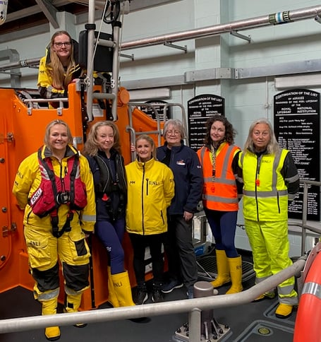 (Above) Coxswain Chloe Spooner with (left to right) Debs Benson, Claire Hamer, Jo Rollitt, Carol Hunter, Emma Le Cornu and Tracy Poole
