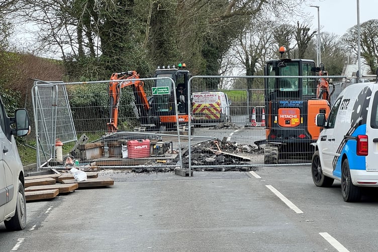 The cause of the disruption - the road closure at White Hoe