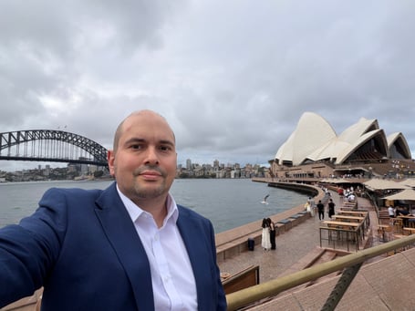 Frank Schuengel outside Sydney Opera House