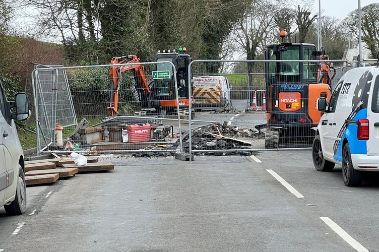 The cause of the disruption - the road closure at White Hoe