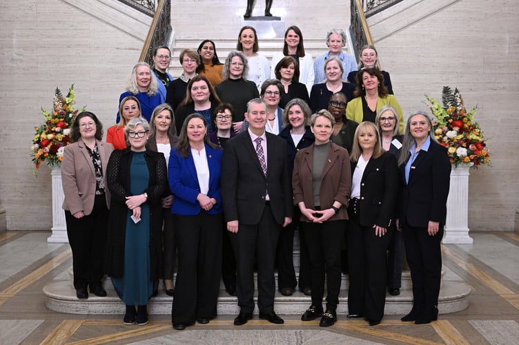 Delegates, including MHKs Ann Corlett and Dr Michelle Haywood, gather at the Northern Ireland Assembly parliament buildings for the 12th Commonwealth Women Parliamentarians British Islands and Mediterranean Region conference (Photo: Michael Cooper)