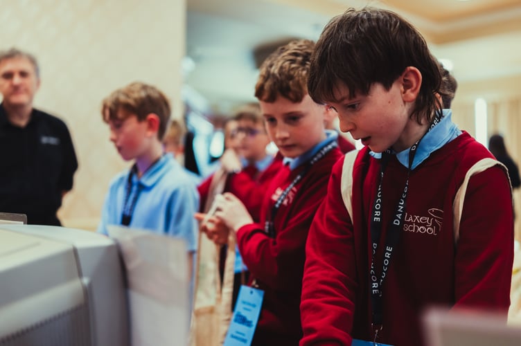 Laxey Primary School students enjoying the interactive learning