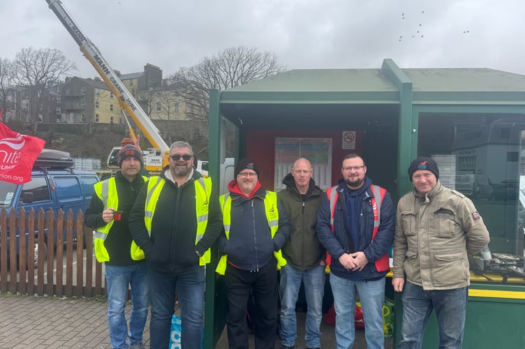 Bus Vannin drivers on the Picket Line at Banks Circus on Monday morning