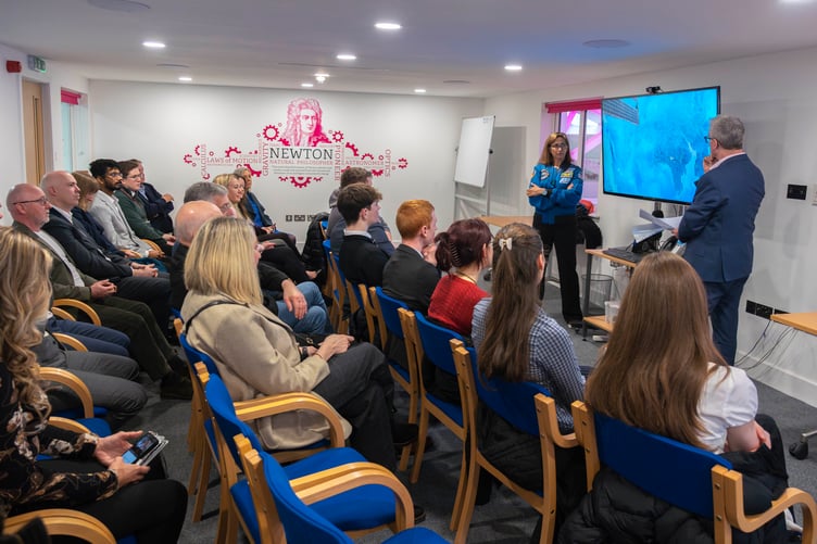 Astronaut Nicole Stott giving a talk at the Mountain View Innovation Centre in Ramsey