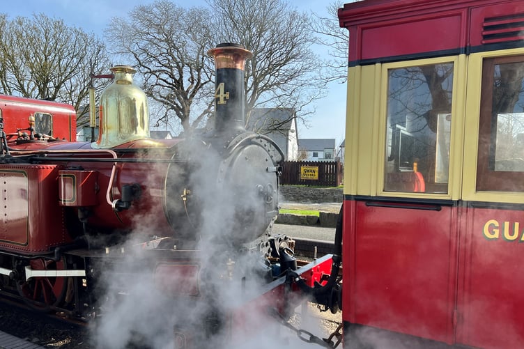 A train at Castletown railway station on the first day of the 2026 season on Thursday