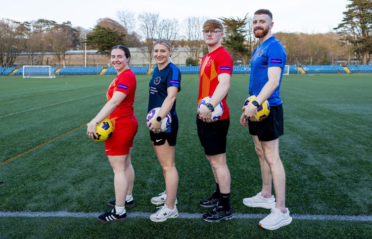 Sporting their new Appleby-branded kits, island players (left to right) Becky Corkish, Holly Sumner, Tomas Brown and Dan Simpson (Photo: Gary Weightman)