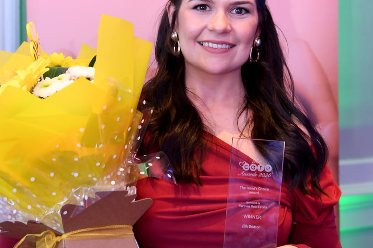 Ellie Bridson, winner of The Island's Choice Award, decided by public vote. Presented by Sarah Pinch, Vice Chair of Manx Care Board