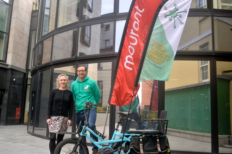 Better Journeys director Rollo de Sausmarez with sponsor Mourant representative Helen Wyatt