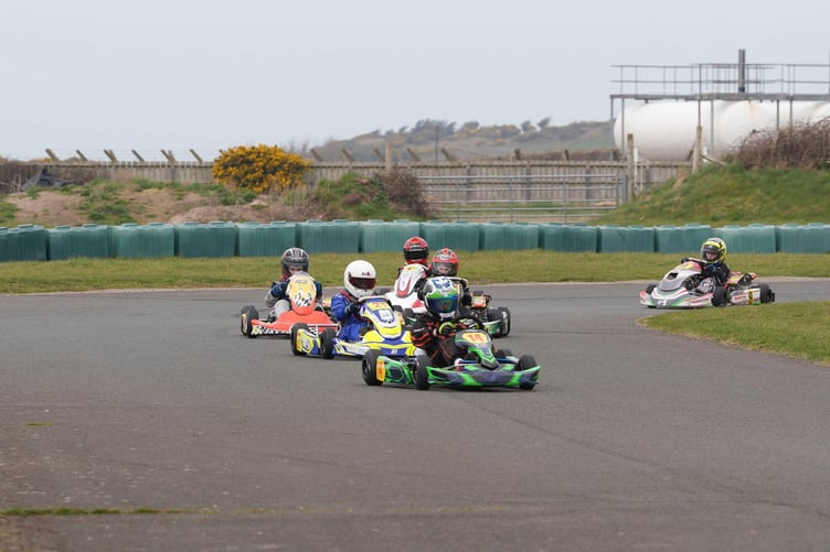 The Honda Cadet class in action at an overcast Jurby Motordrome on Sunday (Photo: Moddy Dhoo Media)