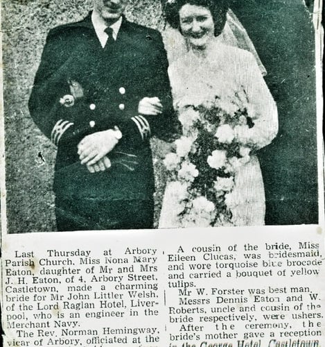 John and Nona Welsh's wedding was published in an IOM newspaper in 1956