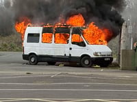 Watch as crews battle camper van fire near airport industrial estate