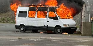 Watch as crews battle camper van fire near airport industrial estate