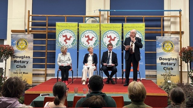 Panel of Judges Anne Clarke, Mary Jane Falconer and Timothy Lowey with Ivan Bratty, President of Rotary Club of Douglas