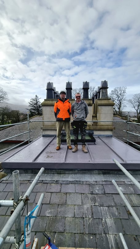 Left to right: MNH Historic Buildings Architect John Paul Walker, pictured on the roof of the Grove Museum with Gavin Edwards of GEAK Ltd