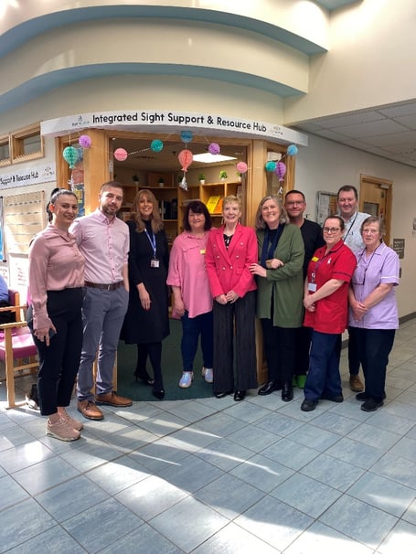 Left to Right: Dr Marina Kaltitzidou, Dr Andreas Fakoutsis, Teresa Cope CEO Manx Care, Lesley Hankinson ECLO, Dr Janet Gray MBE, Catherine  Bradley CEO Sight Matters, Stuart Hemmingway, Corinna Haire, Micheal Gallagher and Carol Mitchell