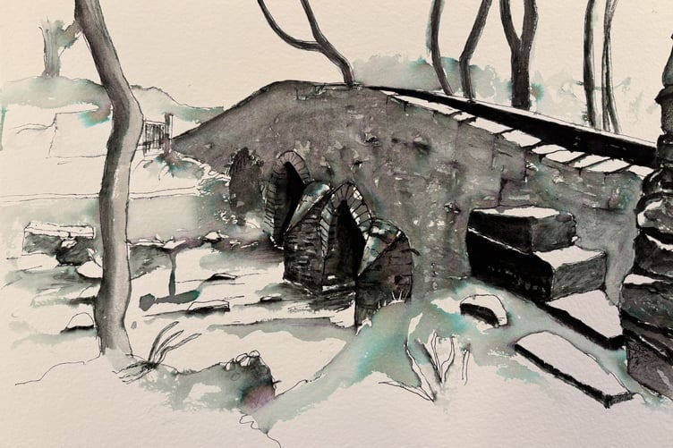 A painting of Monk's Bridge in Ballasalla by Andrew MacKellar