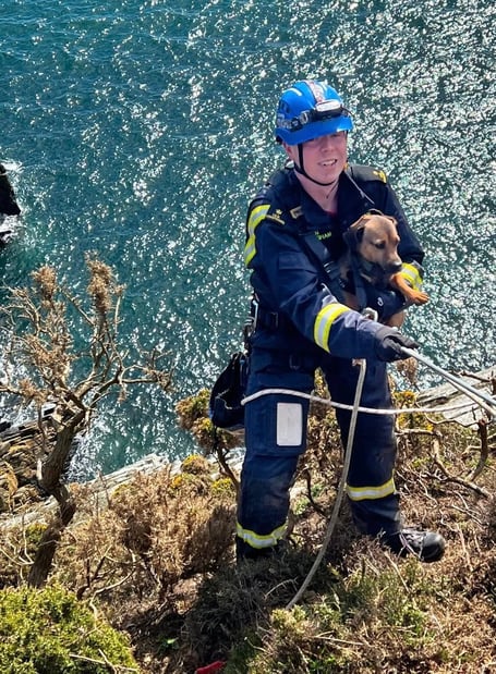 Cliff technician Ben rescued Jack Russell Teddy after cliff fall  at Laxey