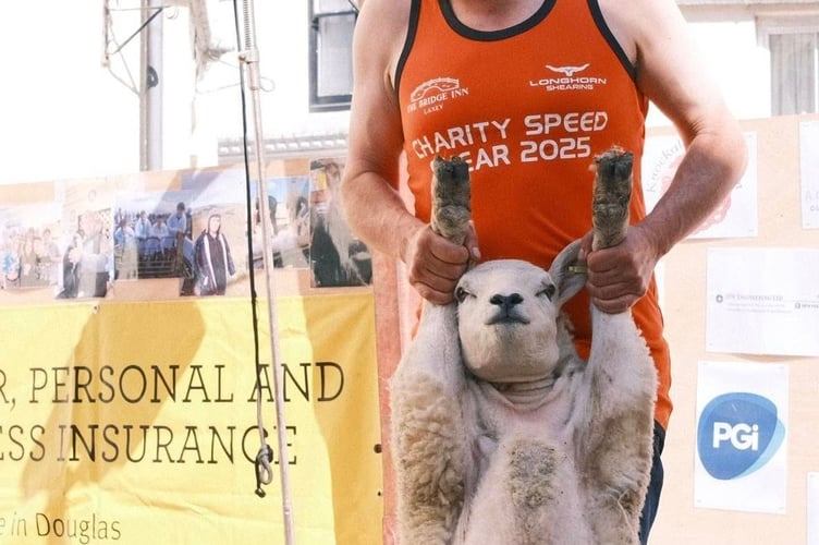 Former MNFU President and beef and sheep farmer from Laxey Ean Parsons in action at the Charity Speed Shear last year