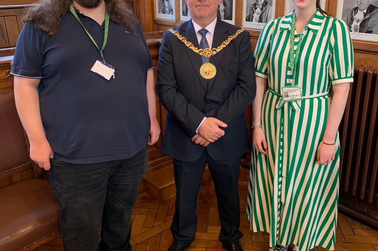 Jade Boylan and Matt Quine pictured with the Mayor Steven Crellin