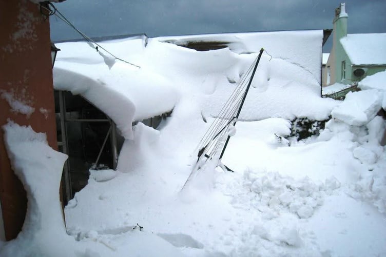 Snow drifts in the back garden of a Kirk Michael home