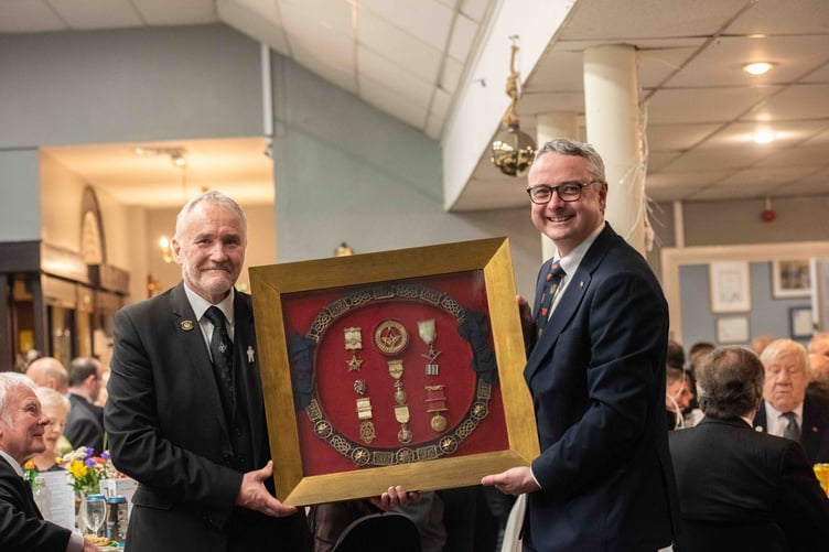 Museum curator Derek Peters with Speaker of the House of Keys Juan Watterson