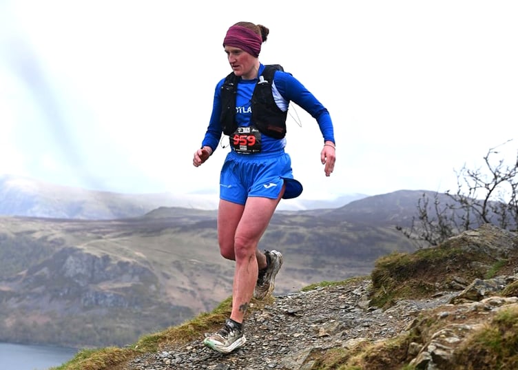 Manx Harriers' athlete Nikki Arthur en route to winning the V40 class and team silver with Scotland at the British Middle Distance Trail Championships in Keswick last weekend