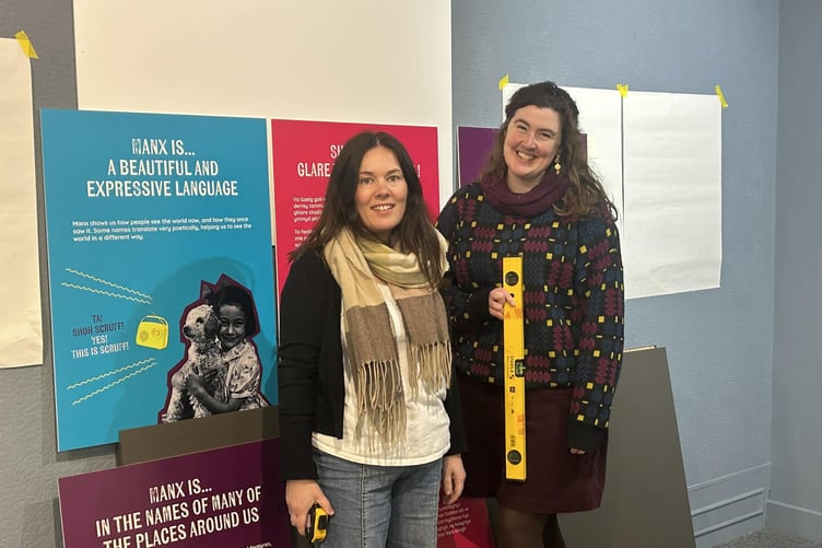 Nicola and Ruth behind the scenes working on the Mind Your Language exhibition