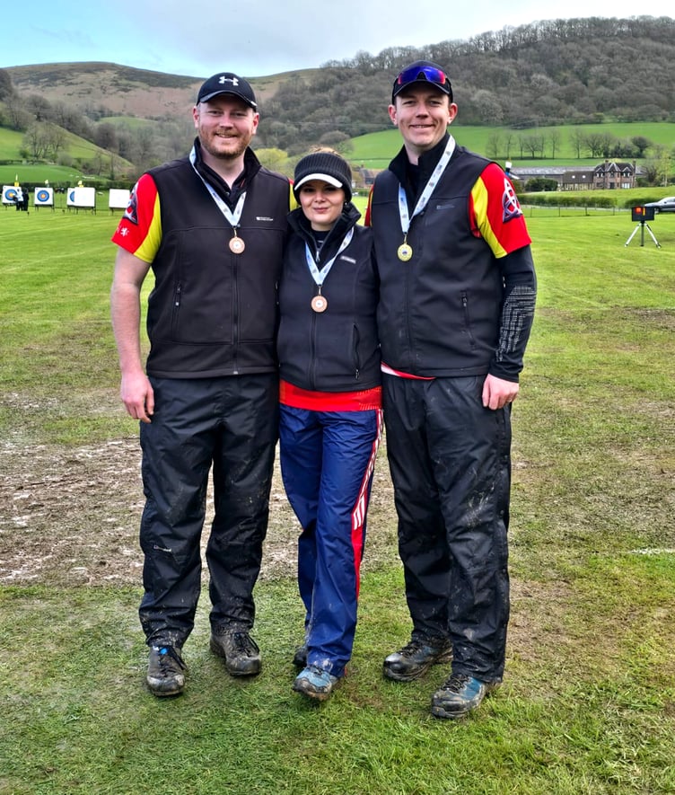 Isle of Man archers (left to right) Ethan Moore, Aalin George and Rhys Moore at Long Mynd Archers near Shrewsbury last weekend