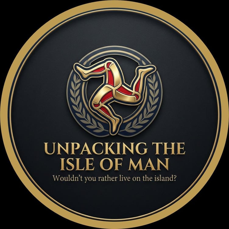The logo and slogan for 'Unpacking the Isle of Man'