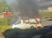 Video shows flames erupting from van parked at hospital