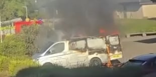 Video shows flames erupting from van parked at hospital