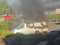 Video shows flames erupting from van parked at hospital