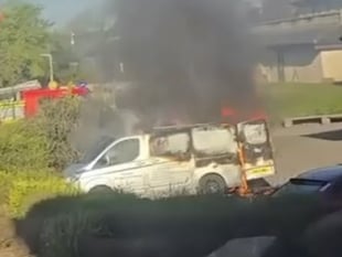 Video shows flames erupting from van parked at hospital