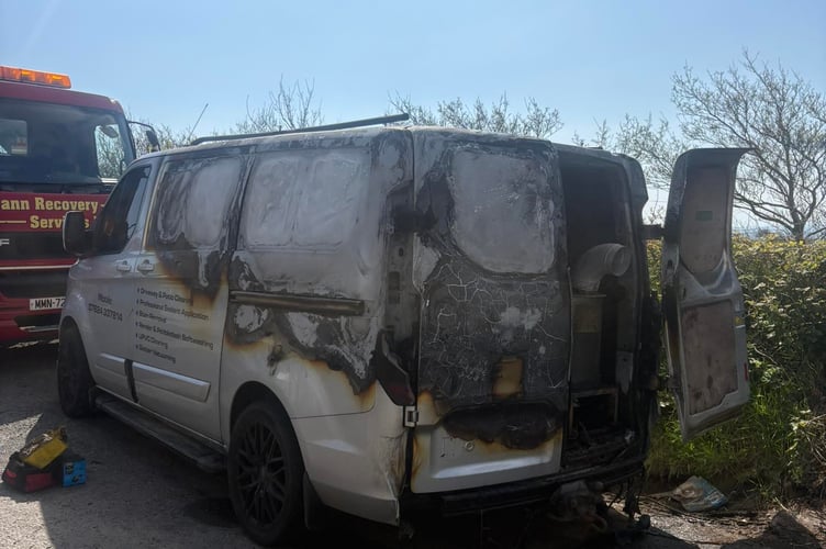 How the van looks after the fire on Tuesday morning
