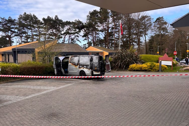 The scene at Noble's Hospital after the vehicle fire