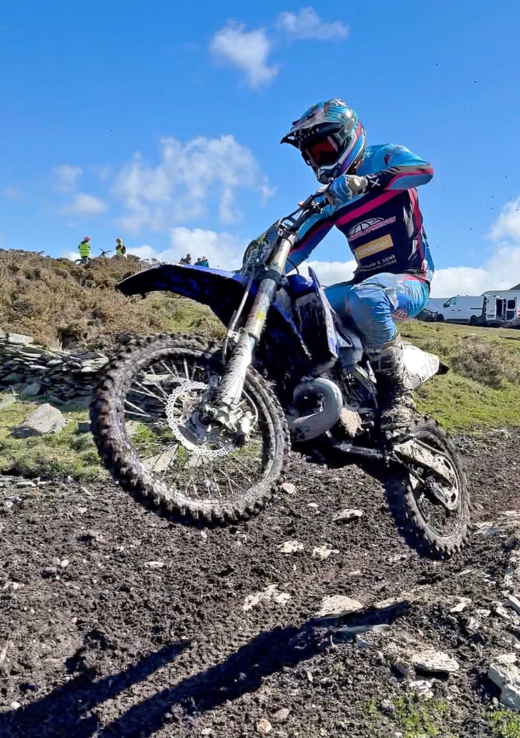 Max Ingham gets airborne aboard his 250 Fantic two-stroke en route to winning Southern MCC’s sprint enduro at Carnagrie on Sunday
