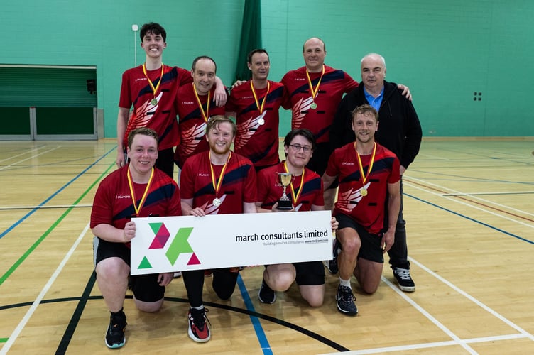 The Simcocks side that won the men's final with Peter Corlett from men's league sponsor March Consultants Limited (Photo: Gary Weightman)