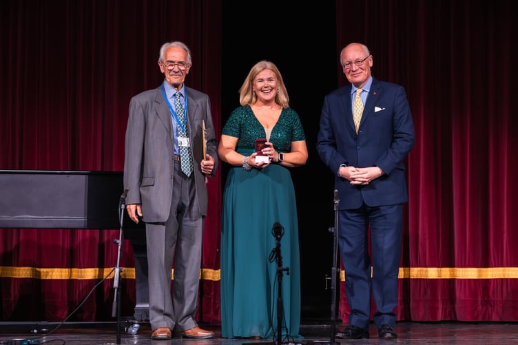 Adjudicator Christopher Field, Cleveland Medal winner Jane Corkill and Lieutenant Governor Sir John Lorimer (Photo: dkphotography)