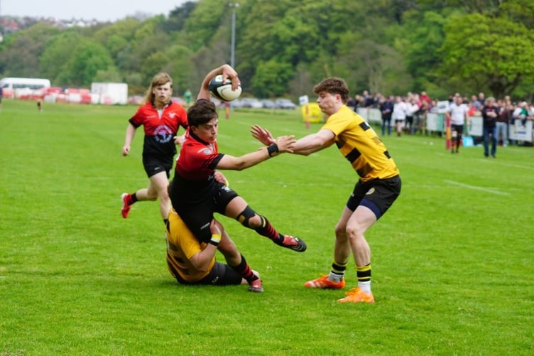 Kieran Kneale on his way to the line to put Ramsey back into the lead against Vagabonds (Photo: John Liver/Mumbles Pics)