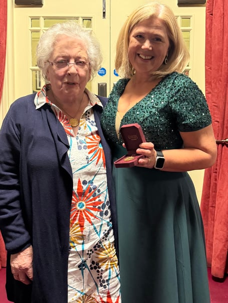 Cleveland medal winner at the Guild Jane Corkill with her music teacher over the past 50 years Eleanor Shimmin