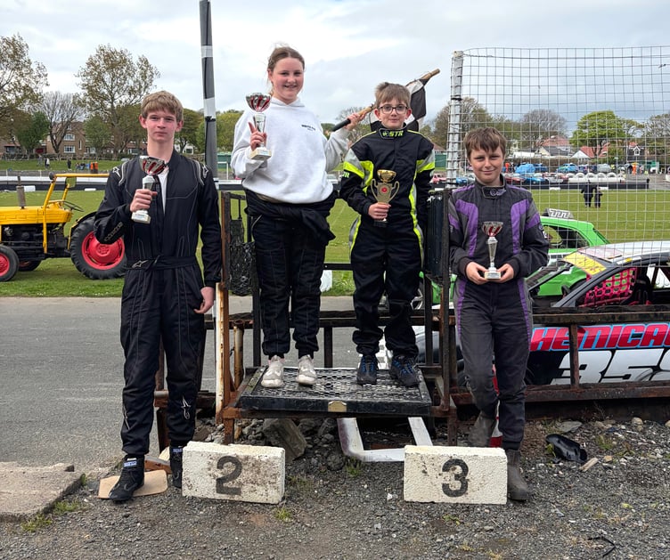 The podium finishes in the novice junior rod class at Onchan Raceway on Sunday afternoon
