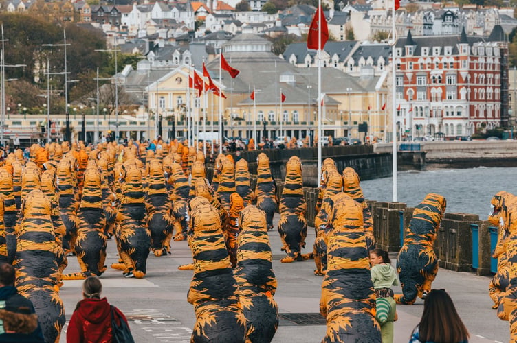 The dinosaurs take over Douglas Promenade during this year's Dino Run for Rebecca House (All photos: Alt Lodge Co)