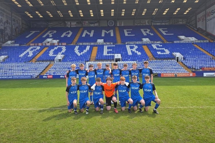 The Isle of Man FA's under-15 boys squad at Prenton Park ahead of their match with Tranmere Rovers