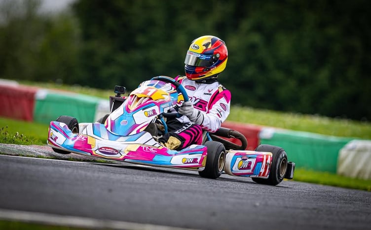 Alex McCullagh in Rotax Junior action at the latest rounds of the HWE BIM SuperOne Karting Championship in Wales recently