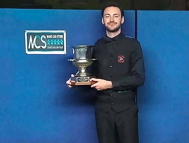 Darryl Hill with the Manx Car Store Island Championship trophy after winning the competition for a ninth time at Cue Zone last week