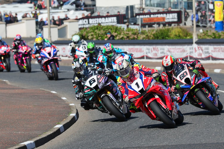 09/05/2026: John McGuinness leads Michael Dunlop and Peter Hickman leaving Port Stewart during a North West 200 Superbike race. PICTURE BY DAVE KNEEN PHOTOGRAPHY.