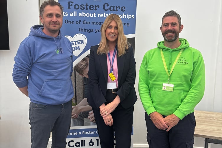 Chris Gregory from Isle of Play, Teresa Cope from Manx Care and Gareth Nicolson from Isle listen