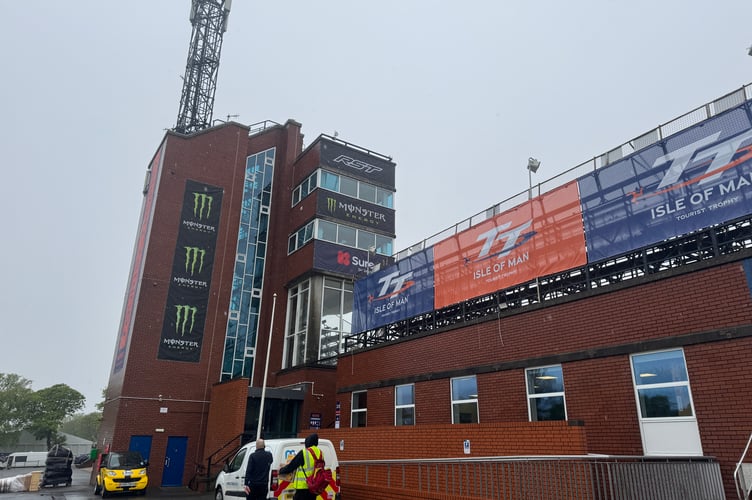 Wet conditions on Tuesday morning failed to slow preparations as work continued behind the TT Grandstand ahead of TT 2026